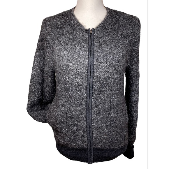 J Crew Zip Up Sweater Charcoal Gray Bumpy Wool Soft & Fluffy Jacket Size L - Picture 1 of 9
